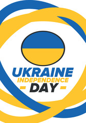 Ukraine Independence Day. National happy holiday, celebrated annual in August 24. Ukrainian flag. Blue and yellow. Patriotic elements. Poster, card, banner and background. Vector illustration