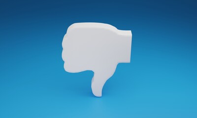 Minimal thumbs down dislike symbol on blue background. 3D illustration.