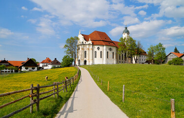 The Pilgrimage Church of Wies (German: Wieskirche) is an oval rococo church in the Bavarian Alps on...