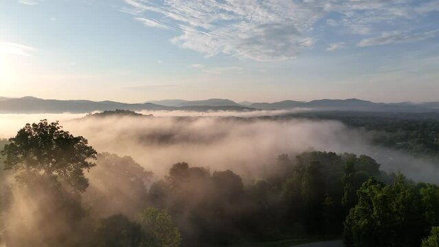 Blue Ridge Mountains Foggy Scene In Asheville, North Carolina