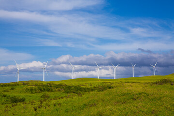 Renewable energy wind turbines in Hawaii County on the Big Island of Hawaii

