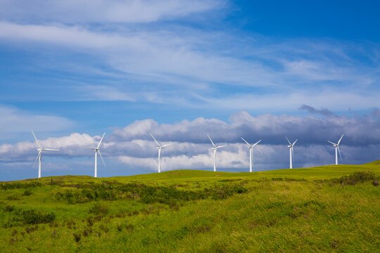 Renewable Energy Wind Turbines In Hawaii County On The Big Island Of Hawaii
