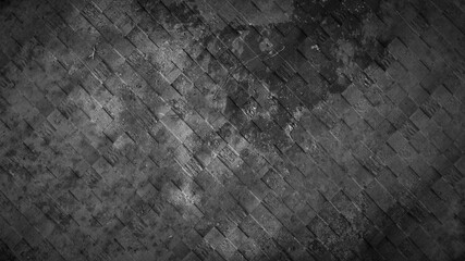Abstract black gray dark spotty dirty grunge weathered old aged concrete cement stone cubes blocks wall texture - 3D rendering background