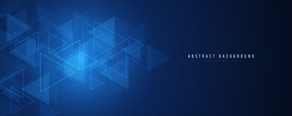 Abstract modern dark blue gradient horizontal banner background with overlap triangle elements. Triangle pattern vector. Futuristic technology concept. Suit for cover, banner, poster, flyer, web