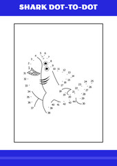 Shark connects the dot Page for kids. Shark connects the dot book for relax and meditation.