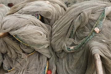 Fishing net. textured background. grey background