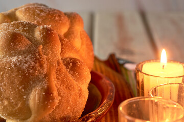 Pan de Muerto, mexican Sweet bread in Day of the Dead celebration in Mexico