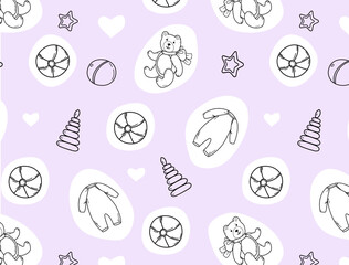Seamless pattern of hand drawn baby and newborn doodle vector
