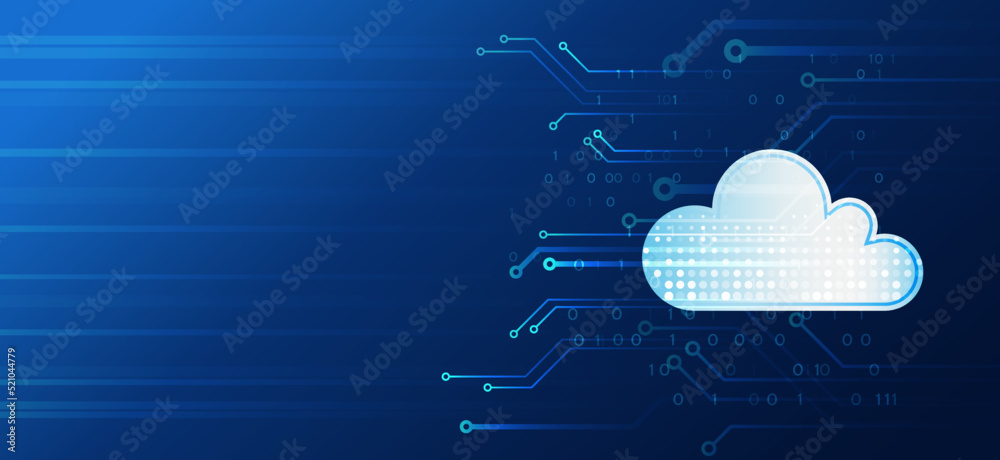Poster Web hosting vector banner. Cloud computing, media server. Futuristic Hosting server. Abstract datacenter, network system.