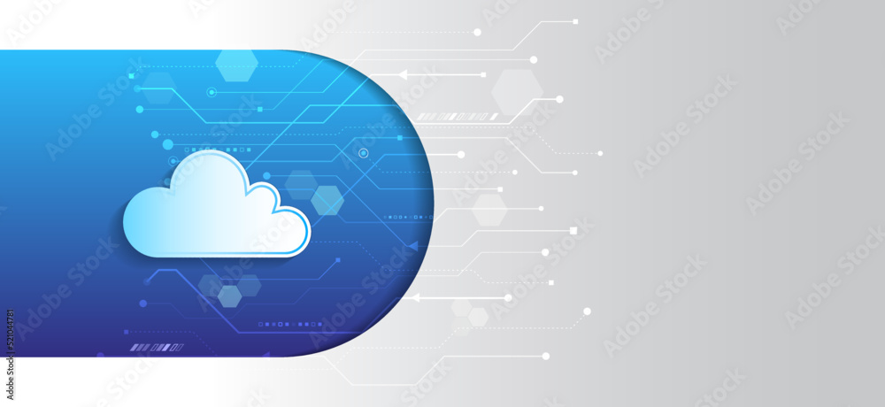 Leinwandbilder Cloud computing, media server. Futuristic Hosting server. Abstract datacenter, network system. Web hosting vector banner.