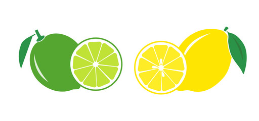 Vector lime and lemon sliced ​​slice. Color illustration