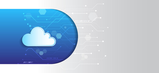 Cloud computing, media server. Futuristic Hosting server. Abstract datacenter, network system. Web hosting vector banner.