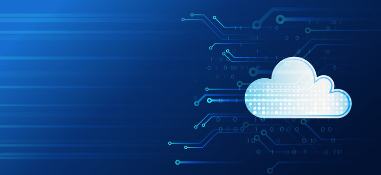 Web hosting vector banner. Cloud computing, media server. Futuristic Hosting server. Abstract datacenter, network system.