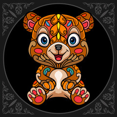 Colorful grizzly bear zentangle arts isolated on black background