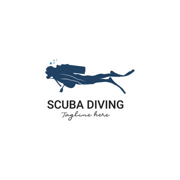 scuba diving sport logo, under water, vector illustrator, silhouette, logo design.