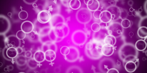 Abstract magenta background with flying male and female symbols