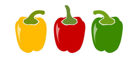 Vector set of pepper. Vegetables: red, yellow, green peppers.