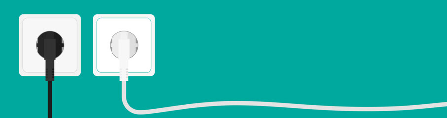 Realistic electric white socket with connected white and black plugs