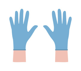 Blue latex medical hygienic gloves on hands