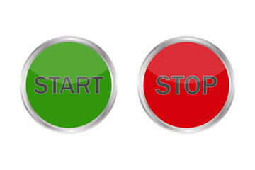 Start and stop glossy buttons. Green and red web icons vector