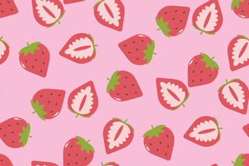 いちごと断面のシームレスパターン　ピンク