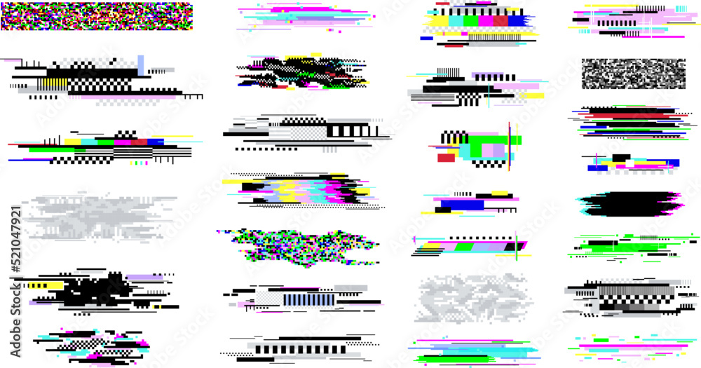 Fototapete digital decay elements. television glitch effects, screen white noise and censored textures. geometr