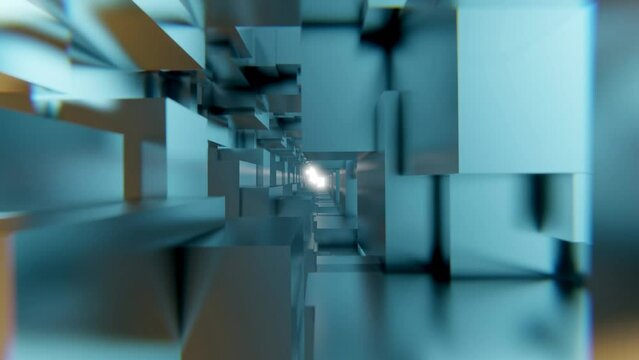 Movement through a rotating tunnel consisting of moving cubes