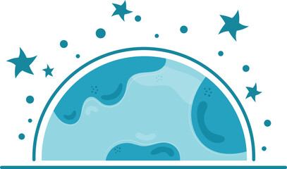 Illustration of a blue planet on a white background with stars
