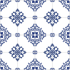 Portuguese tiles. Hand painted Marian tiles in white and blue. Ceramic Tiles. Hydraulic Portuguese ceramic design. 