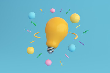 yellow light bulb on blue background. 3d illustration