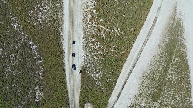 Vue a&eacute;rienne d'une balade &agrave; cheval en pleine nature