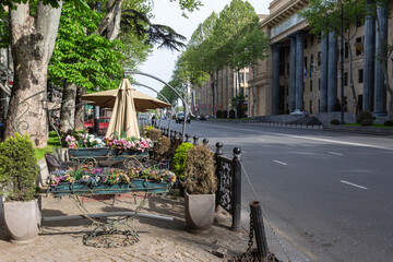 View of the central street of Tbilisi - Shota Rustaveli Avenue. Georgia country