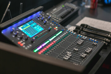 sound check for concert, mixer control, music engineer, backstage