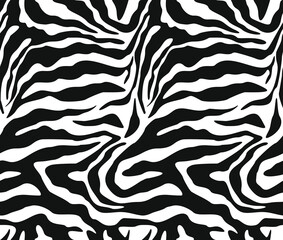 Seamless print zebra black and white pattern vector texture for printing clothes, paper, fabric. Disguise.