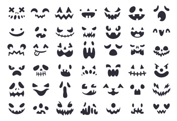 Pumpkin faces stencil. Scary carved halloween face, ghost smile spooky jack evil smile mouth eyes scary silhouette lantern creepy cartoon horror icon ingenious vector illustration