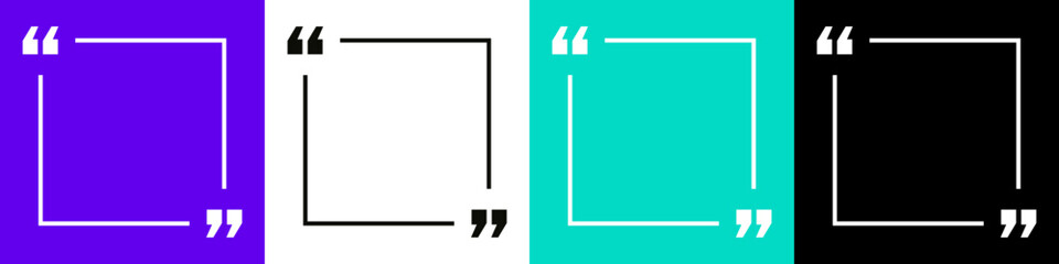 Obraz premium Quote Frames Blank Template Set. Modern Empty Quote Templates with Copy Space for Text. Quotation Mark Border Text Box Isolated on Colour Background. Square format Quote Template for Social Media 