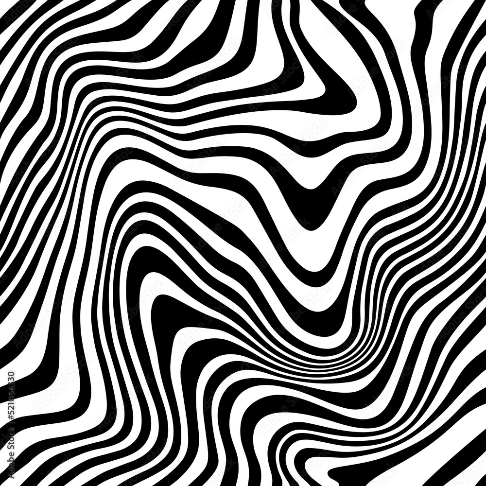 Fototapete Abstract Background with Distorted Lines. Vector Seamless Pattern with Wavy Stripes. Decorative Black and White Striped Distortion Effect