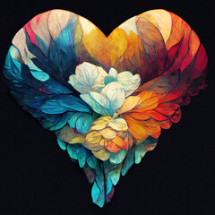 Heart shape made of feathers as love concept symbol