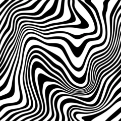 Abstract Background with Distorted Lines. Vector Seamless Pattern with Wavy Stripes. Decorative Black and White Striped Distortion Effect © Briddy