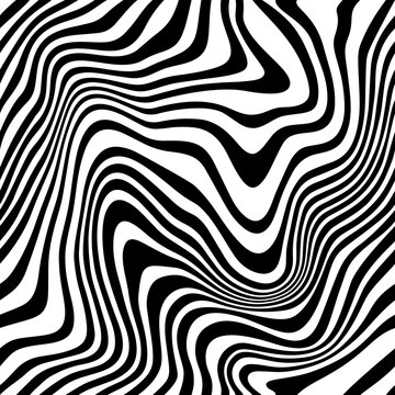 Abstract Background with Distorted Lines. Vector Seamless Pattern with Wavy Stripes. Decorative Black and White Striped Distortion Effect