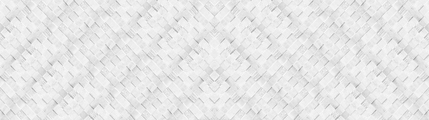 Abstract white stone concrete cement tile texture wall with 3d square cubes mosaic background wide panorama seamless