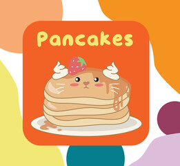Cute breakfast pancakes flashcard. Printable game cards. Vector illustration.