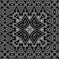 Black and white abstract geometric seamless pattern with wavy shapes, and curved lines.  monochrome mandala. striped background. Repeat design for decor, cover, print.