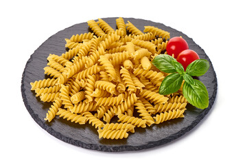 Fusilli pasta, isolated on white background. High resolution image.