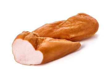 Smoked chicken breast, isolated on white background. High resolution image.