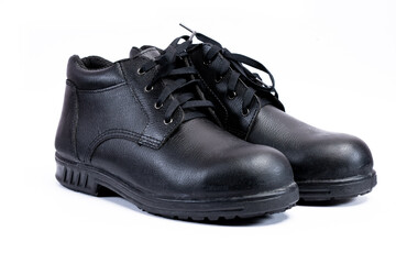 safety shoe black work boots on white background