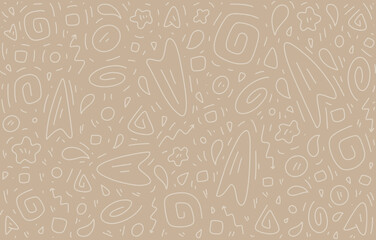 Scattered Geometric Line Shapes. Hand drawn Doodle elements. Abstract Background Design. Vector Black and White Pattern.