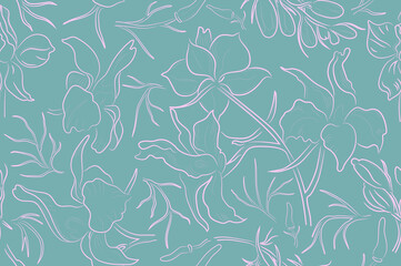 Fototapeta na wymiar Seamless Pattern with Consolida regalis Flower Parts
