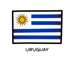 Obraz premium Flag of Uruguay. Colorful Uruguayan flag logo. Blue and white brush strokes, hand drawn. Black outline. Vector illustration