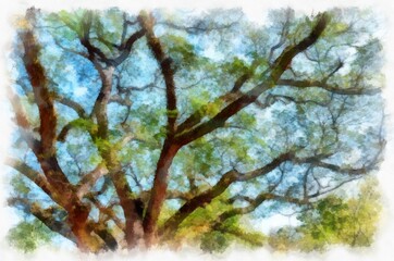 Fototapeta premium Ancient architecture of northern thailand watercolor style illustration impressionist painting.
